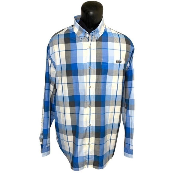 Eddie Bauer Blue White Plaid Active Casual Button Down Shirt Long Sleeves Sz 2XL - Picture 1 of 15
